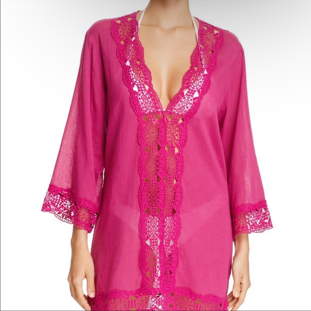 New La Blanca Cover Up Magenta Tunic Embroidered S